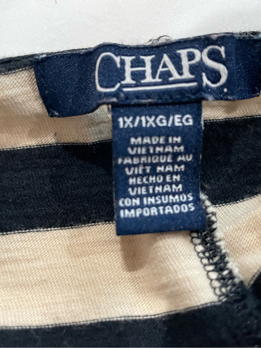 Chaps Black and Cream Striped Boatneck 3/4 Sleeve Top - Picture 6 of 8